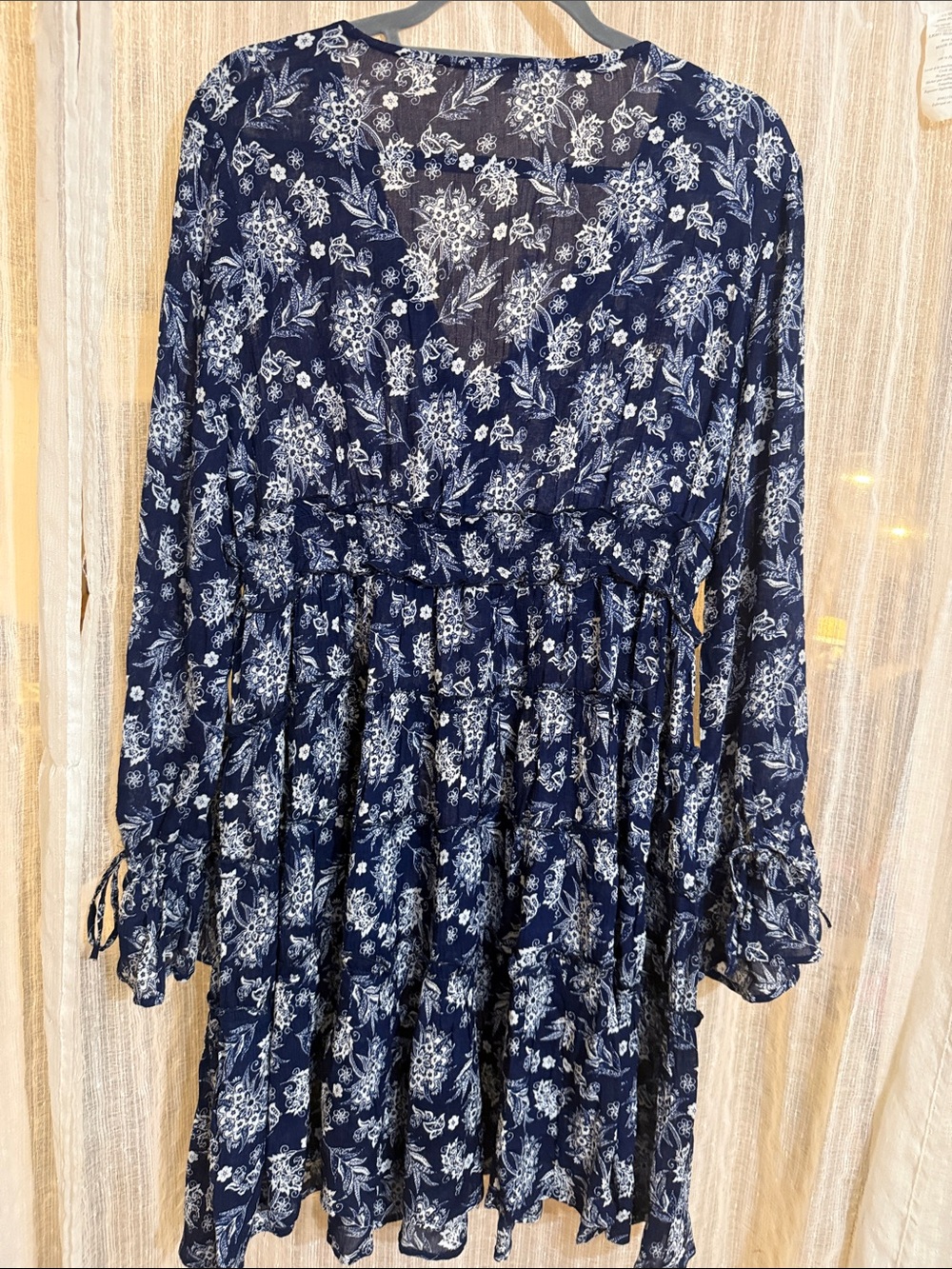 NWT King’s Road Navy Floral V-Neck Long Sleeve Mini Dress Boho - Picture 7 of 8
